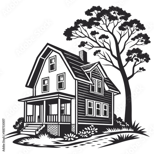 Black and white house illustration