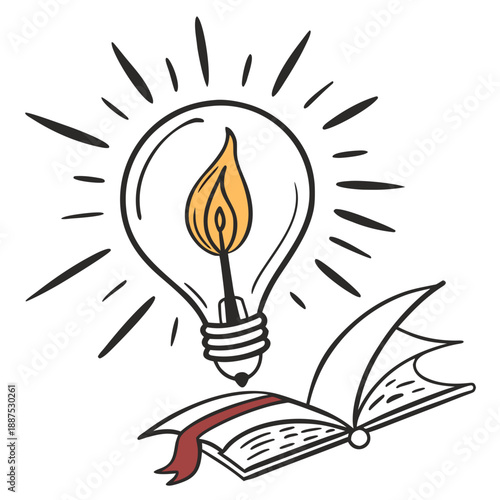 Idea lightbulb above open book
