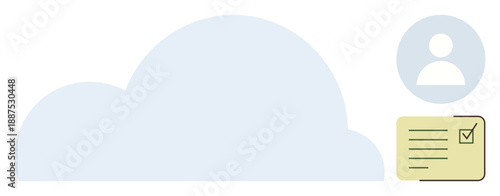 Cloud computing, online authentication, cybersecurity, data privacy, user management, remote access. Cloud icon with user avatar and ID card. Cloud computing and online authentication concept