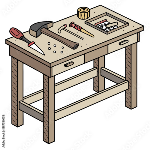 Woodworking bench with tools