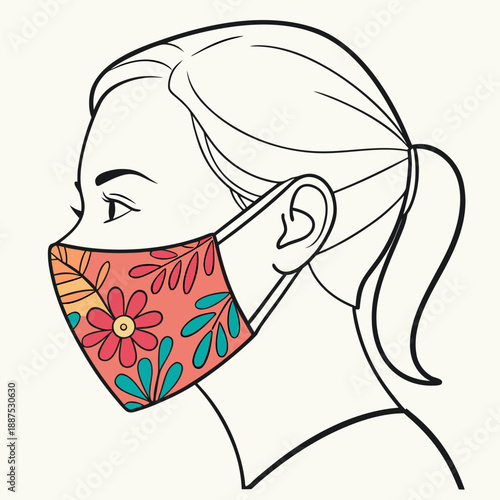 Woman wearing floral face mask