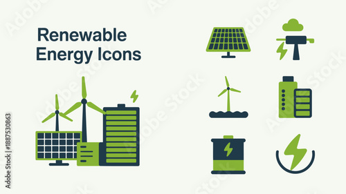 a visual representation of renewable energy sources showcasing icons of solar panels wind turbines and energy storage solutions for a sustainable future high quality professional detailed