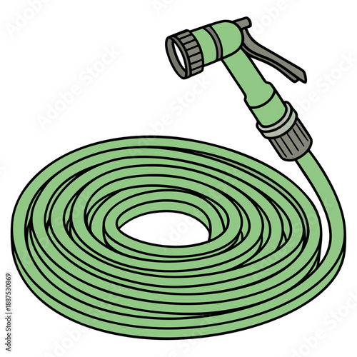 Coiled garden hose with spray nozzle