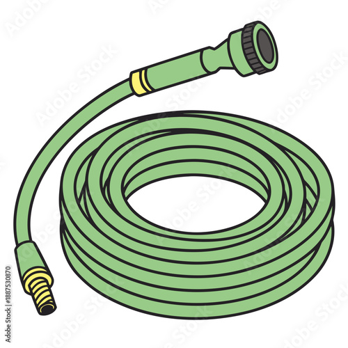 Green garden hose with nozzle