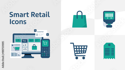 this image showcases a set of modern flat design icons representing various aspects of smart retail technology and shopping experiences high quality professional detailed elegant stylish
