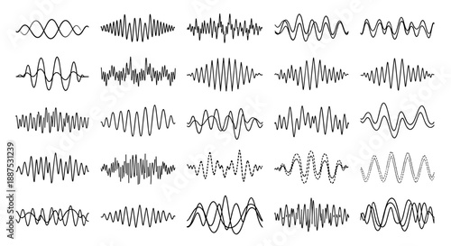 Sound Waveform Vector Set – Audio Waves & Frequency Line Art Collection