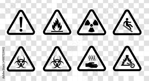 Hazard Warning Sign Icons Set – Radiation, Fire, Biohazard, Chemical Symbols