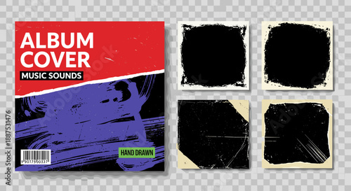 Grunge Album Cover & Brush Texture Frames – Hand-Drawn Edges PNG Set