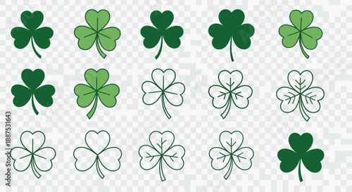 Clover and Shamrock Icon Set – St. Patrick’s Day Lucky Leaf Graphics