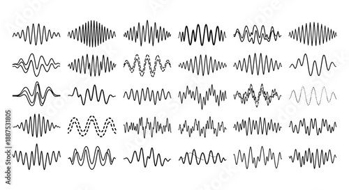 Sound Waveform Vector Set – Audio Waves & Frequency Line Art Collection
