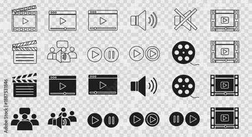 Multimedia Video and Audio Player Icons Set – Line & Solid Styles