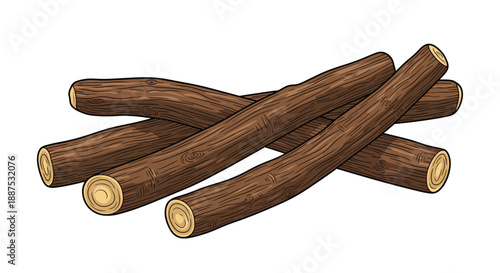 Bundle of dry wooden logs and sticks stacked together on a white background, representing fuel for fire or natural construction material.