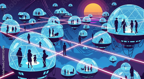 Futuristic floating bubble city in space