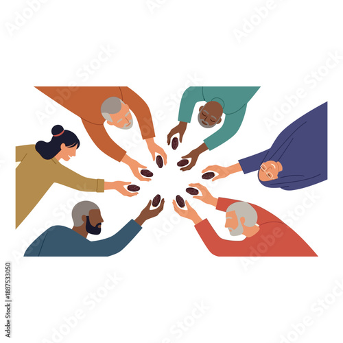 Diverse group of people joining hands in unity and cooperation