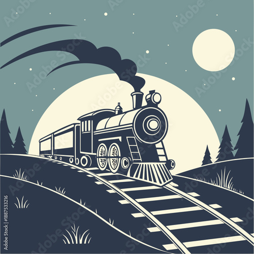 Steam train journey under the moon