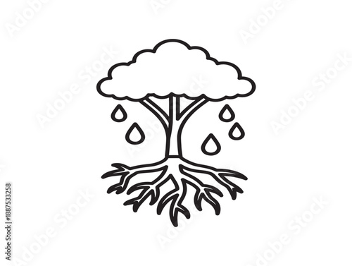 Minimalist tree with cloud and rain drops