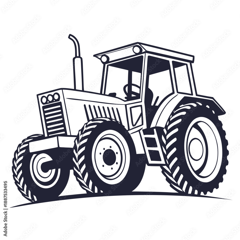 Fototapeta premium Black and white tractor illustration