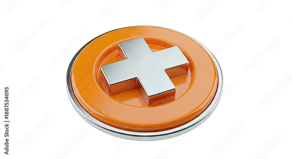 Fototapeta premium Metallic Plus Symbol on Orange Button