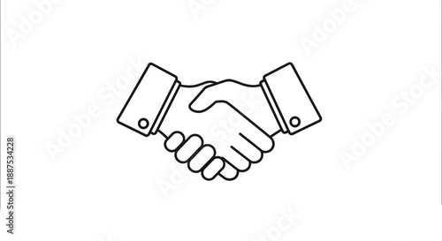 Simple line art illustration of two hands shaking representing business agreement partnership deal and success against white background.