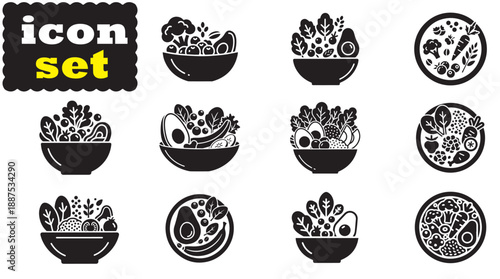 Healthy Food Icon Set, Editable Solid Vector Illustration
