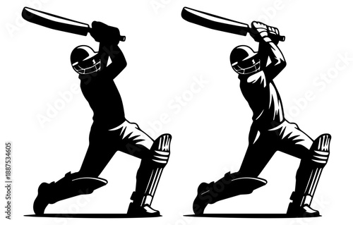 cricket player in batting stance silhouette isolated on white background for logo design