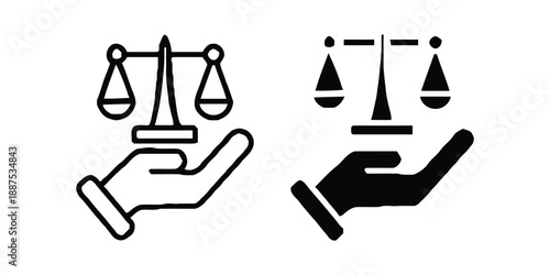Justice Scale on Hand Icon. Law and Justice Balance Icon