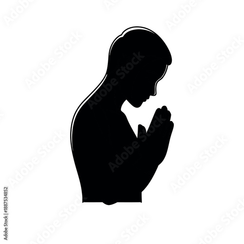 A poignant silhouette of a man with his hands clasped in prayer, conveying a sense of calm, serenity, and devotion