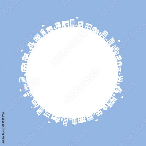 輪になった街並みのシルエットイラスト　街・建物・背景素材