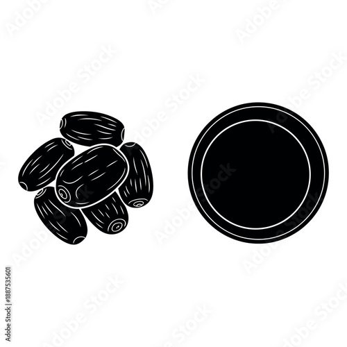Illustration of black beans and an empty plate representing healthy eating and nutrition concepts for wellness and lifestyle themes