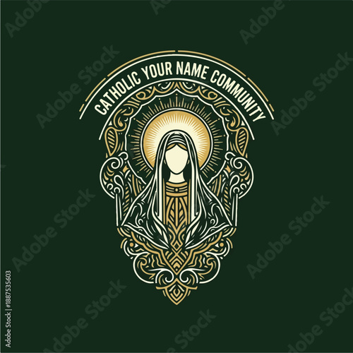 Religious Illustration of Virgin Mary with Ornate Details.