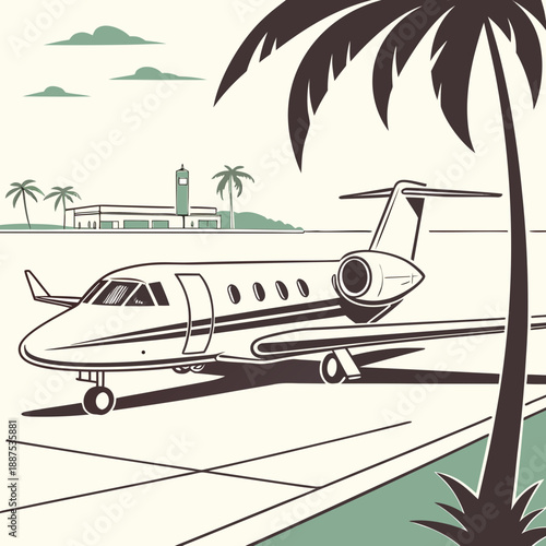 Luxury private jet at tropical airport