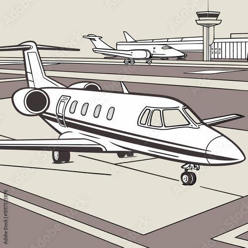 Airport scene with private jets