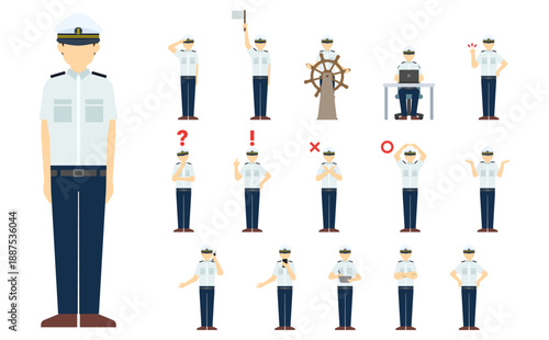 フラットイラスト：船員正面(夏)