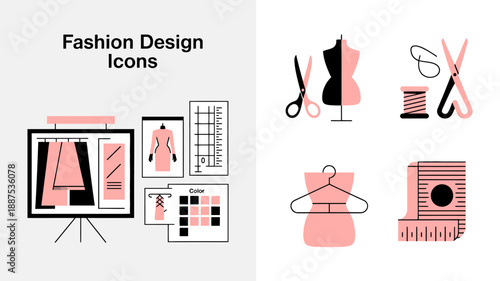 Fashion design icons and tools for creative professionals and industry experts in clothing and textiles industry.