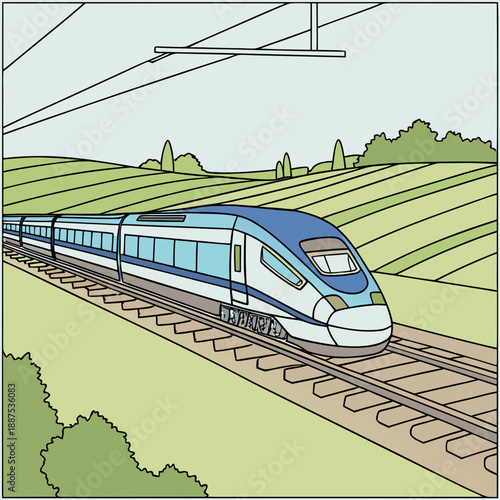 High-speed train traveling through countryside
