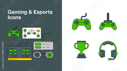 Gaming and Esports Icons Set for Competitive Players and Online Gamers