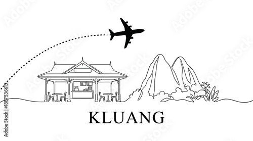 Kluang city landmarks with airplane travel vector illustration