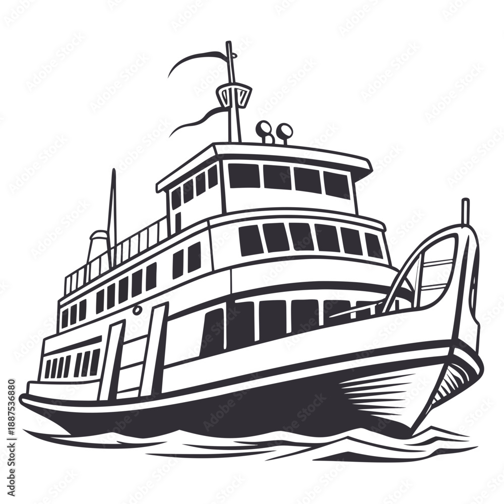 Obraz premium Illustrated ferry boat