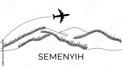 Minimalist Semenyih landscape with airplane silhouette vector illustration