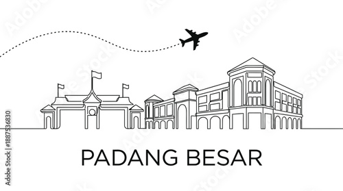 Padang Besar skyline with airplane flying vector illustration