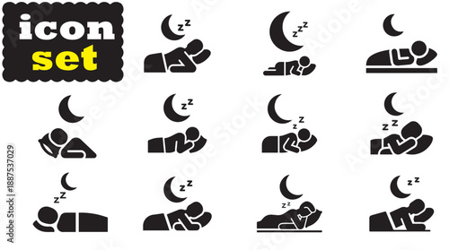 Sleep Rest Icon Set, Editable Solid Vector Illustration