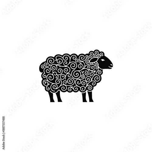 Stylized Black Sheep Silhouette with Ornate Wool Pattern.