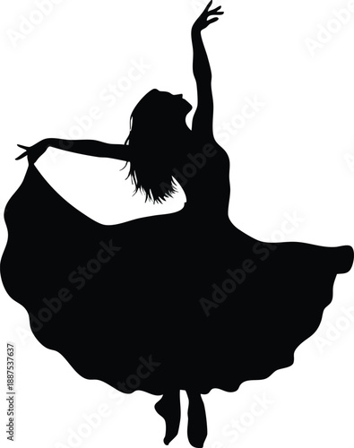 A beautiful woman in a dramatic silhouette dancing with elegance and poise