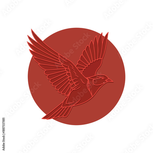 Stylized Red Bird Flying in a Circle.