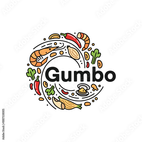 Stylized Vector Illustration of Gumbo Ingredients for Culinary Design and Restaurant Branding