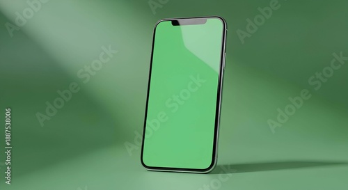 Modern Smartphone with Blank Green Screen – Sleek Upright Device for Tech Mockups and UI Overlays