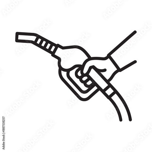 A simple line drawing depicting a hand holding a fuel nozzle