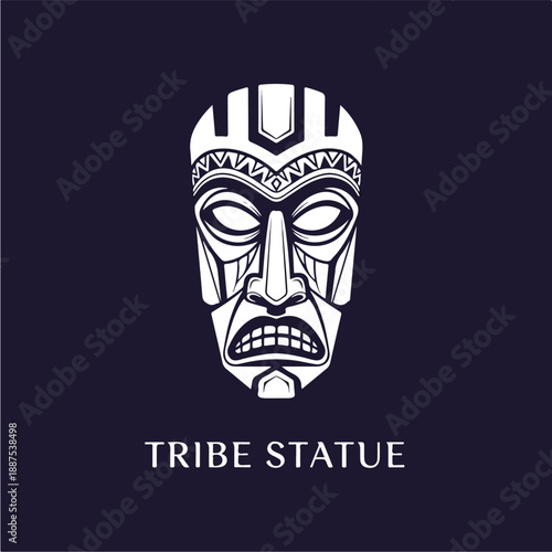 Tribal Mask Statue Icon with Dark Background.