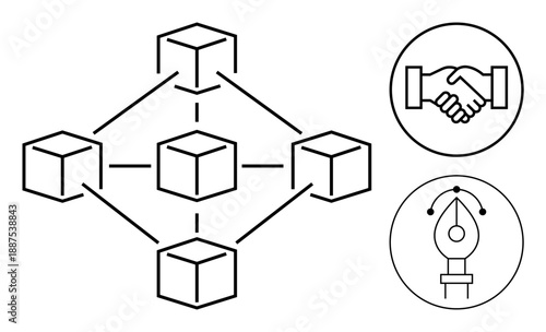 Blockchain network. Blockchain connecting decentralized data with security and transparency. Blockchain promotes collaboration and creativity. For technology, finance, art, security, contracts