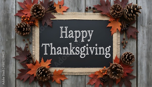 Thanksgiving wreath on wooden background